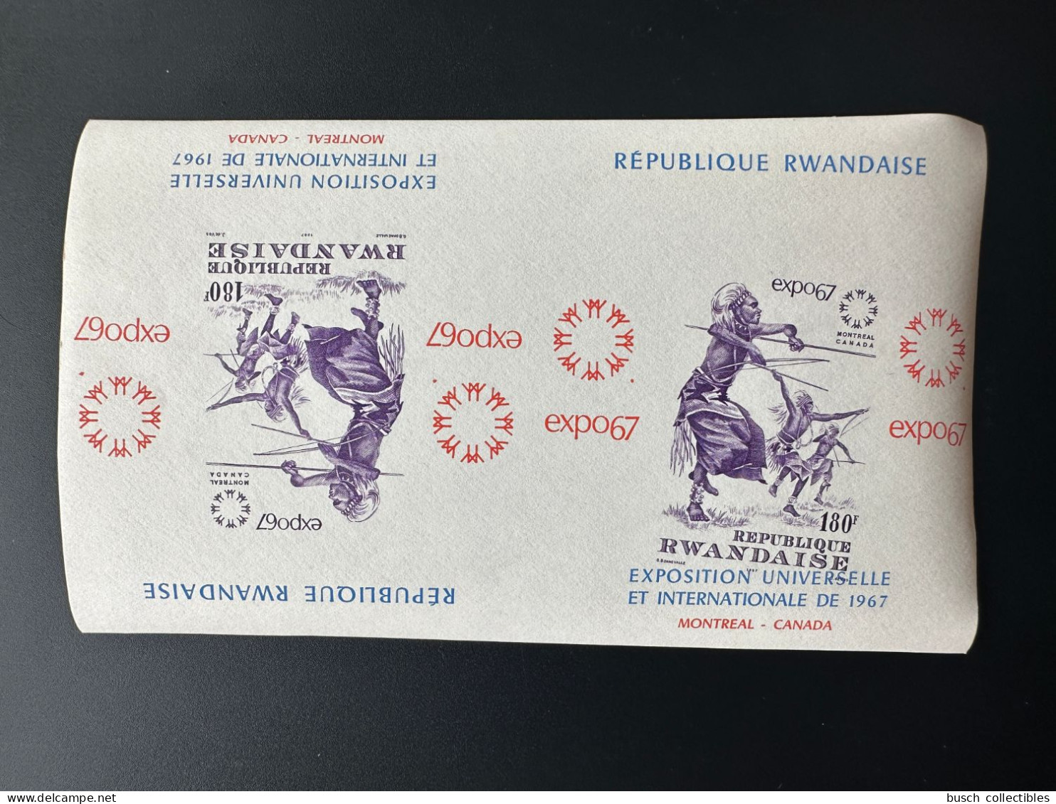 Rwanda 1967 COB Bl 7 IMPERF Violet Purple Non Dentelé Tête-bêche Expo 67 Exposition Universelle Montréal Canada - Unused Stamps