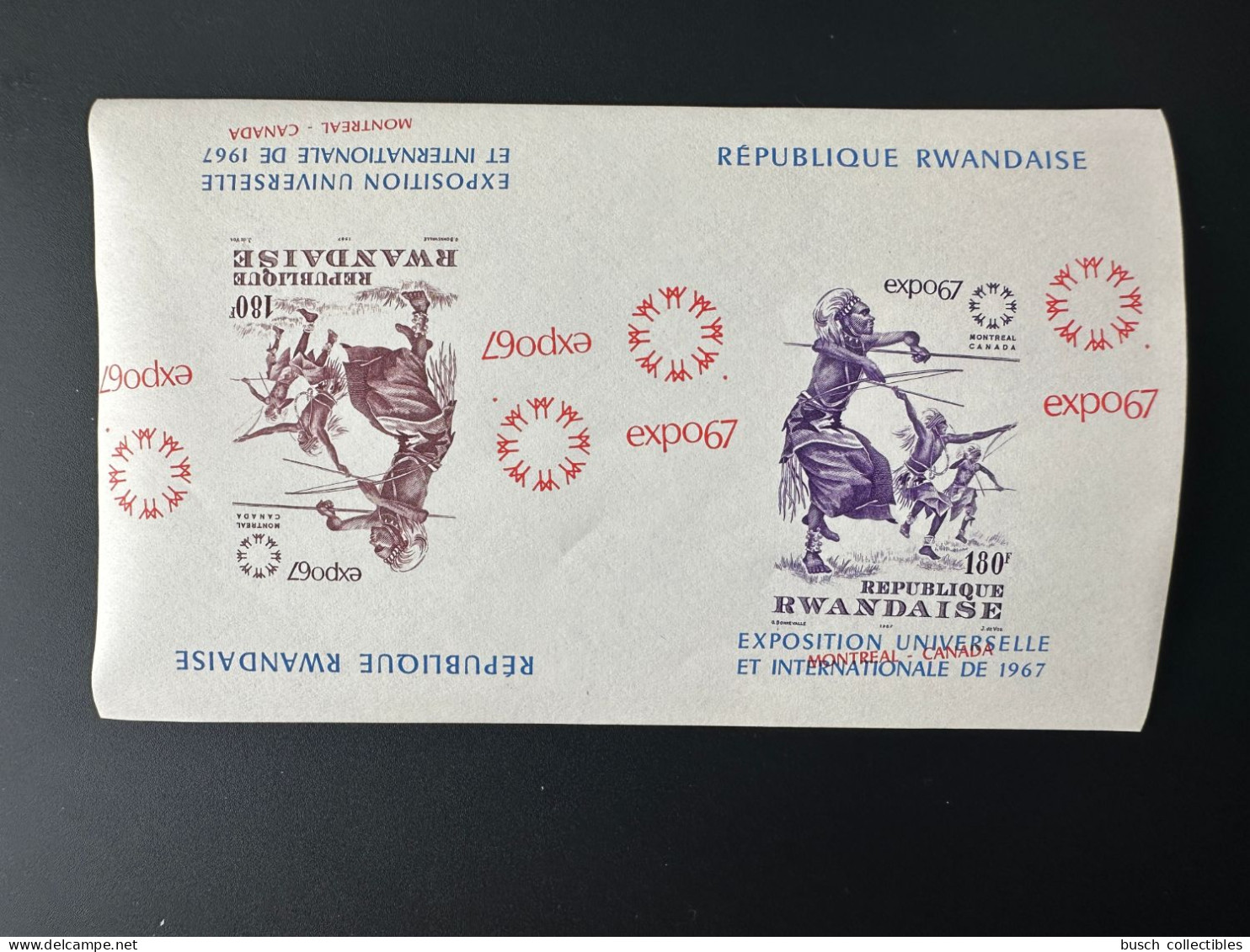 Rwanda 1967 COB Bl 7 IMPERF Brun + Violet Non Dentelé Tête-bêche Expo 67 Exposition Universelle Montréal Canada - Unused Stamps