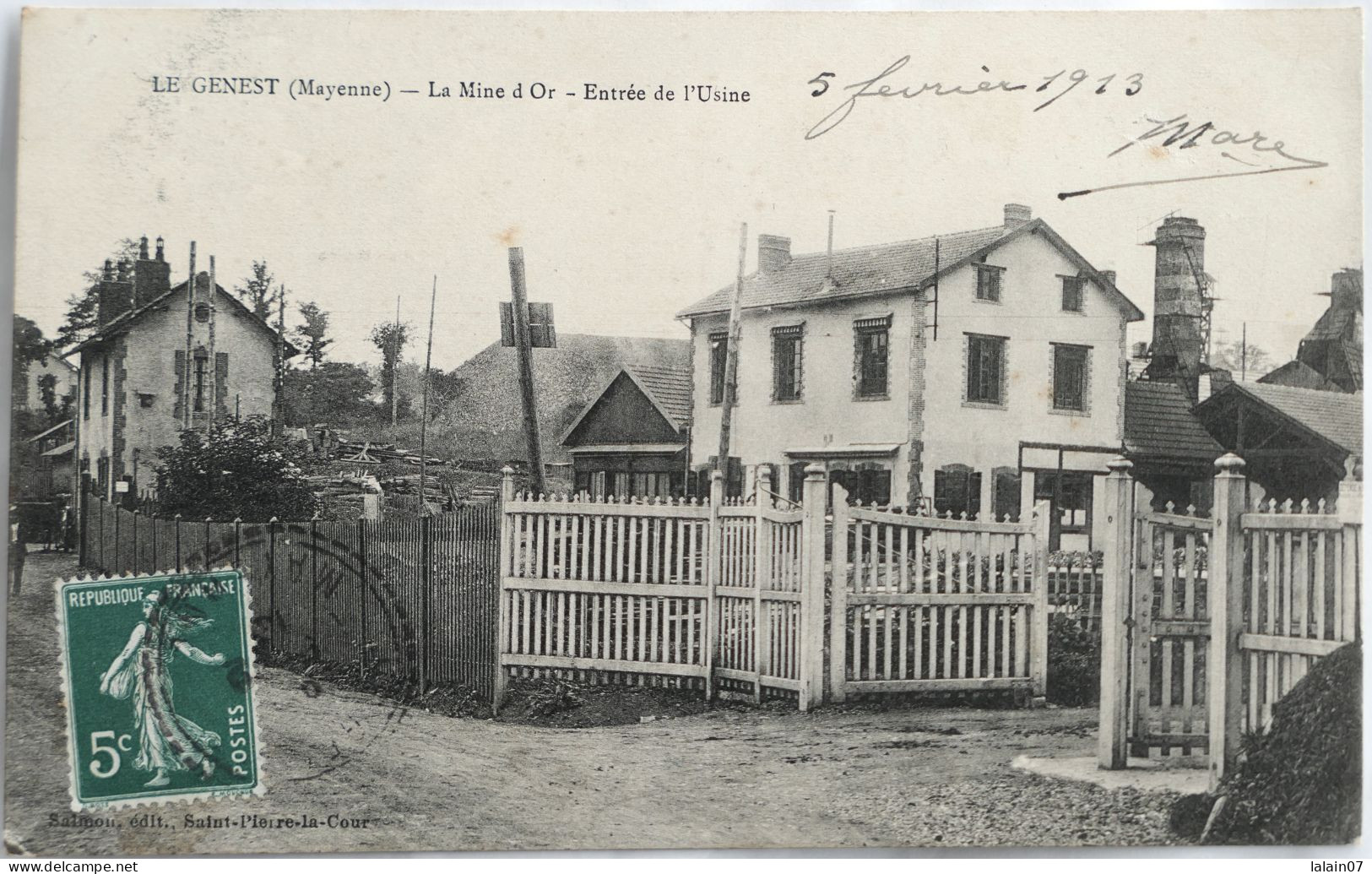 C. P. A. : 53 : LE GENEST : La Mine D'Or, Entrée De L'Usine, Timbre En 1913 - Le Genest Saint Isle