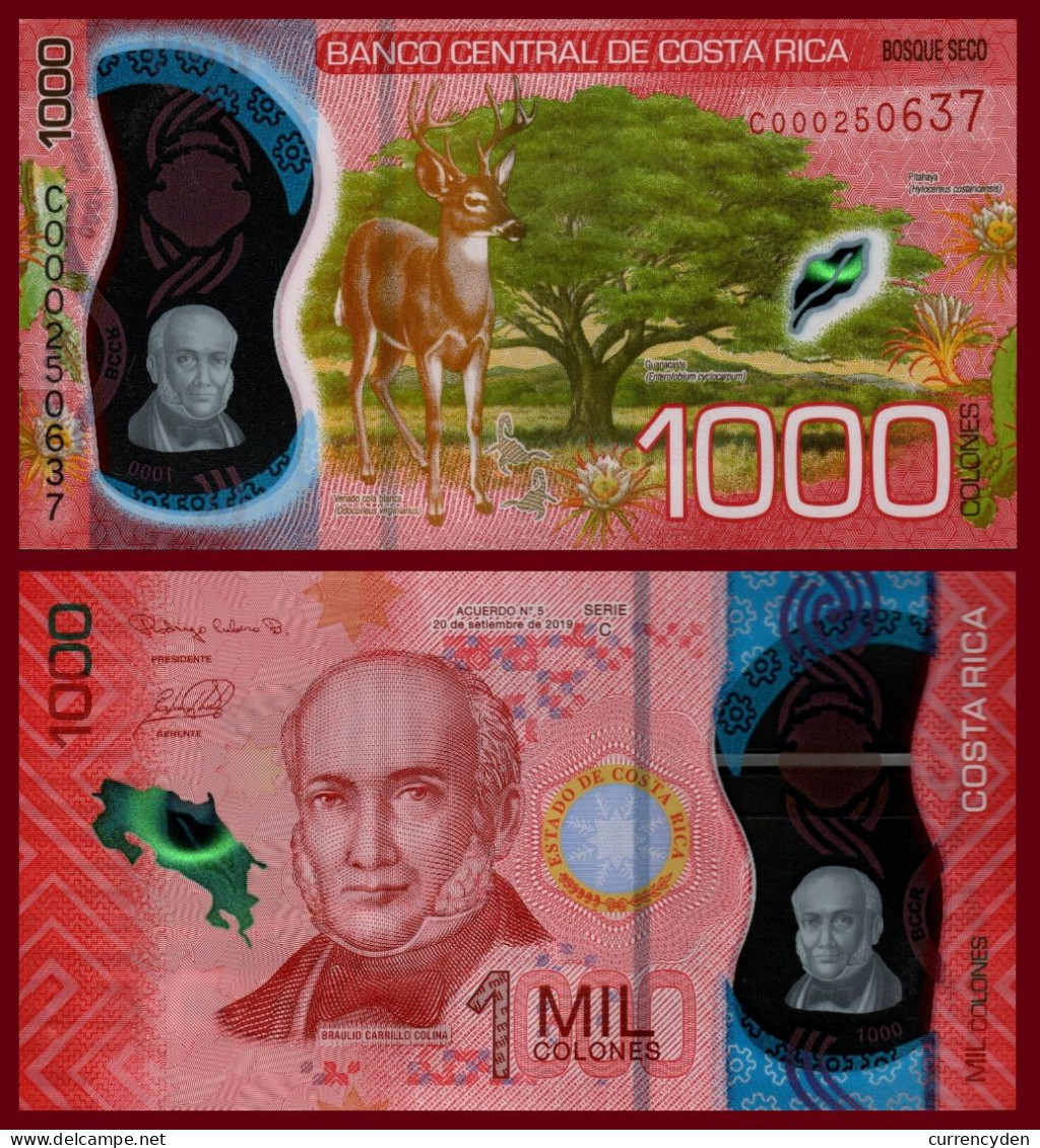 Costa Rica, 1000 Colones, Colina / Deer, Cactus, Scorpions 2019, POLYMER, UNC - Costa Rica