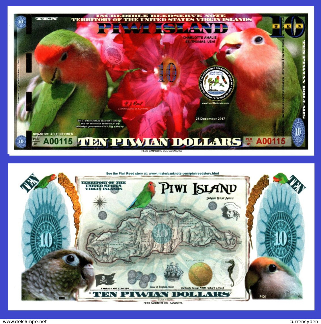 Piwi Islands $10, Piwi And Flowers, Gold Foil Segmented Security Strip UNC - Other - Oceania