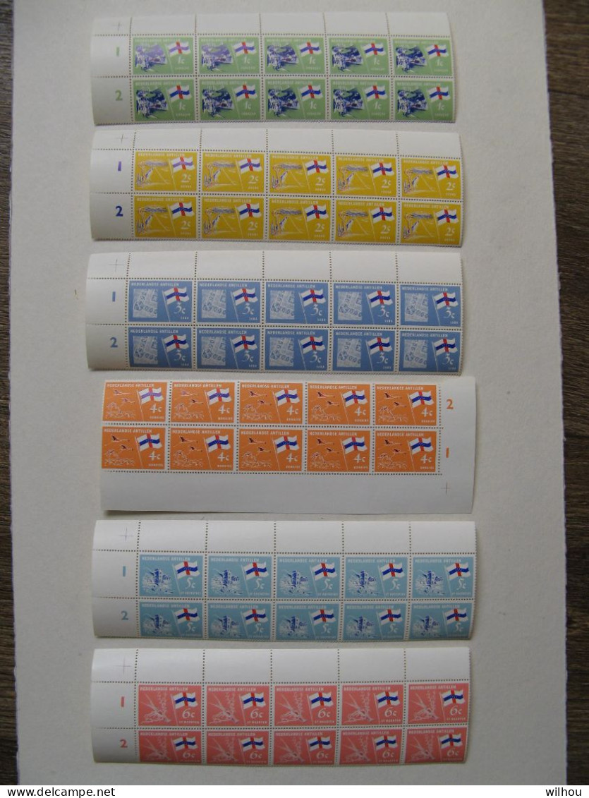 ANTILLES NEERLANDAISES LOT DE 6 Bandes De 10 T Neufs SUR MARGE ILES 1965 - Curaçao, Nederlandse Antillen, Aruba