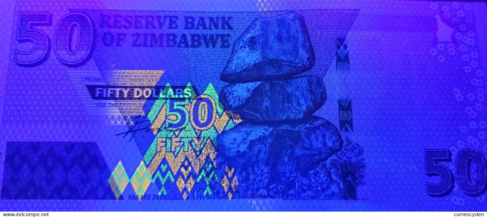 Zimbabwe P105a, $50, Balancing Rock / Tomb 2020, UNC Hybrid Substrate - Zimbabwe