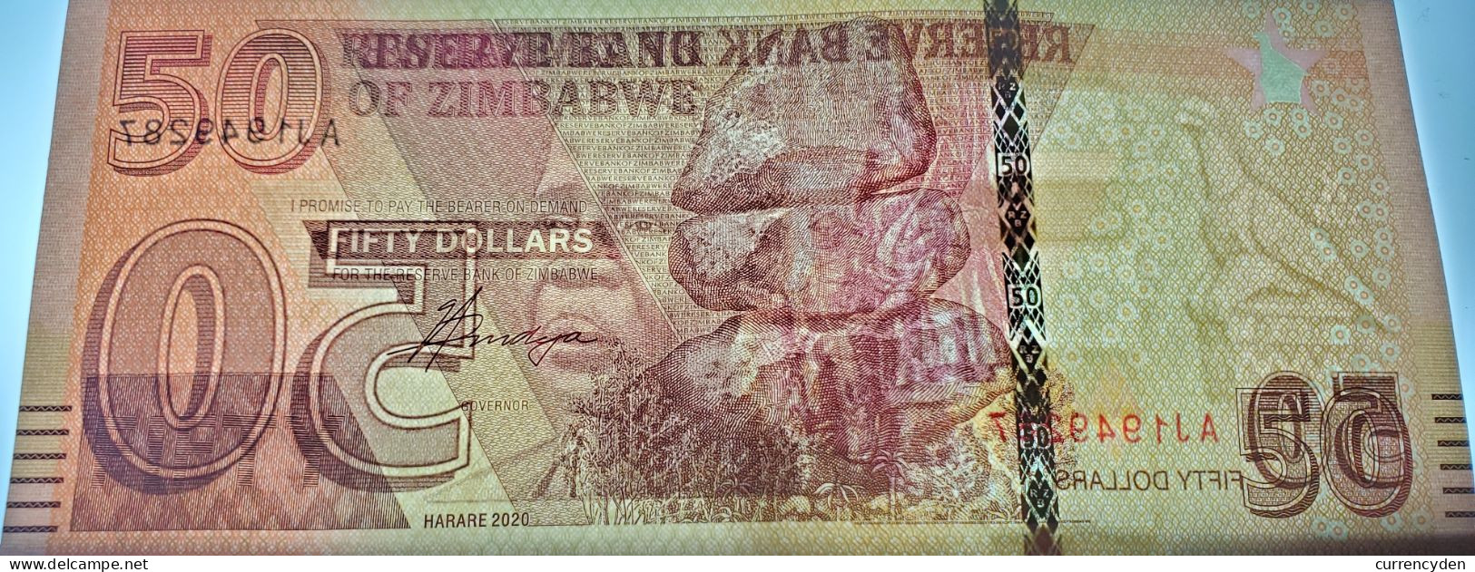 Zimbabwe P105a, $50, Balancing Rock / Tomb 2020, UNC Hybrid Substrate - Zimbabwe