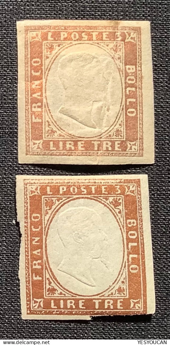 Sardegna Sa.18+18A 1861 3 Lire Rame + Rame Vivo Mint*, 2 DIFF. GENUINE 3L BRONZE (Italy Italie Italia Sardaigne Sardinia - Sardaigne