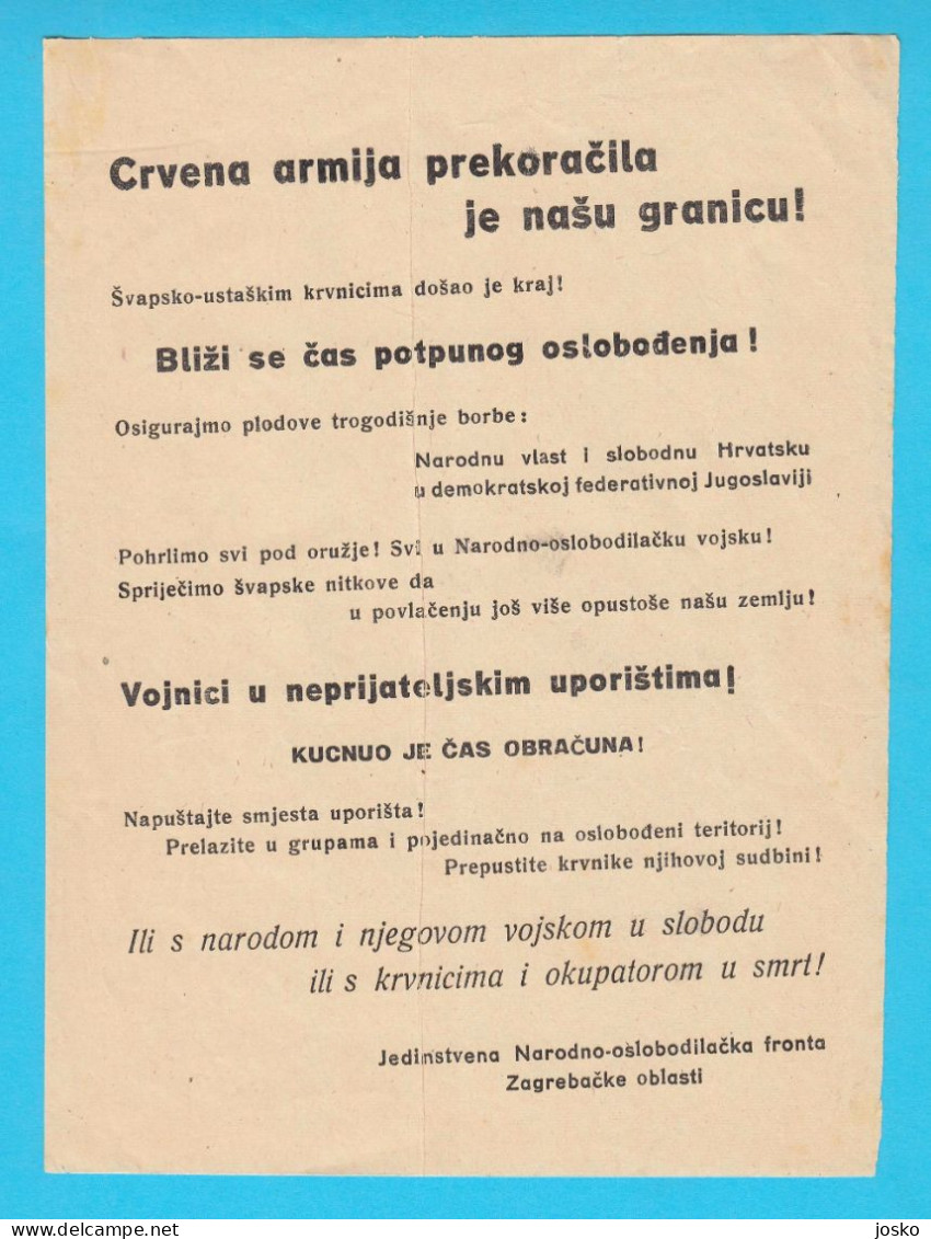 WW2 - YUGOSLAVIA PARTISANS & RUSSIAN RED ARMY Original Old Propaganda Flyer * Partizans Partisan Partigiani Russia RR - 1939-45