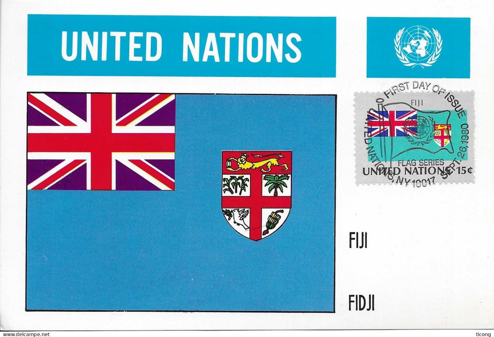 ILES FIDJI OCEANIE - CARTE MAXIMUM 1ER JOUR DRAPEAU DU PAYS, ONU 1980, VOIR LE SCANNER - Covers