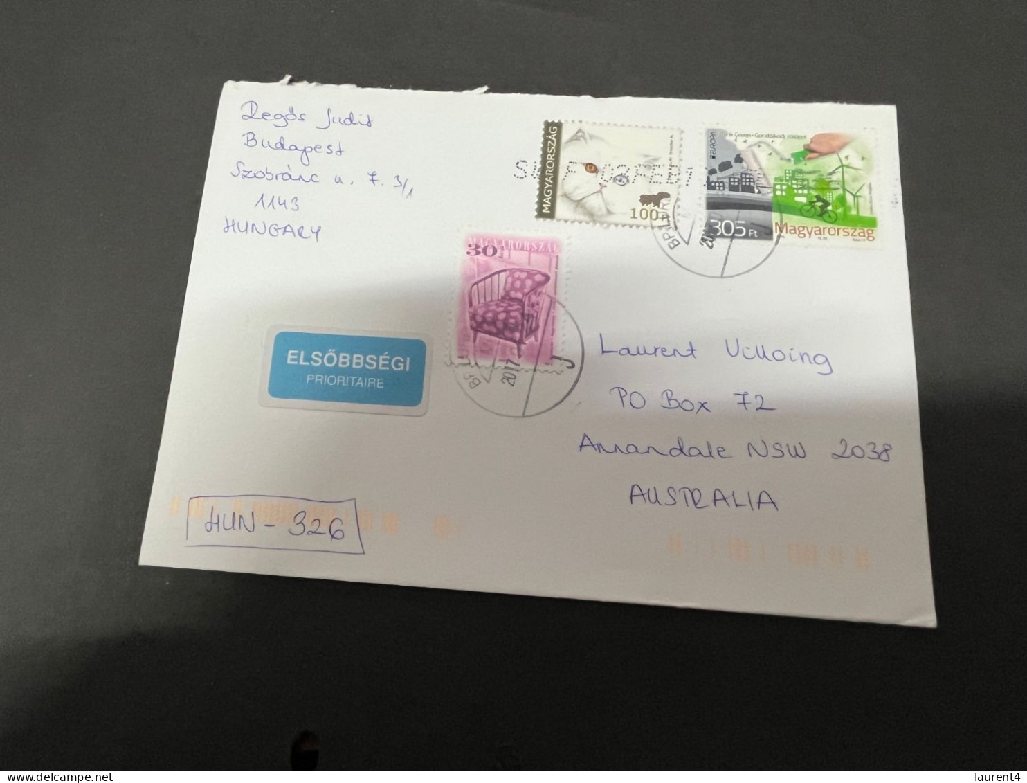 16-8-2023 (2 T 38) Letter Posted 2017 From Hungary To Australia (3 Stamps) 1 With EUROPA Stamp 2016 - 2016