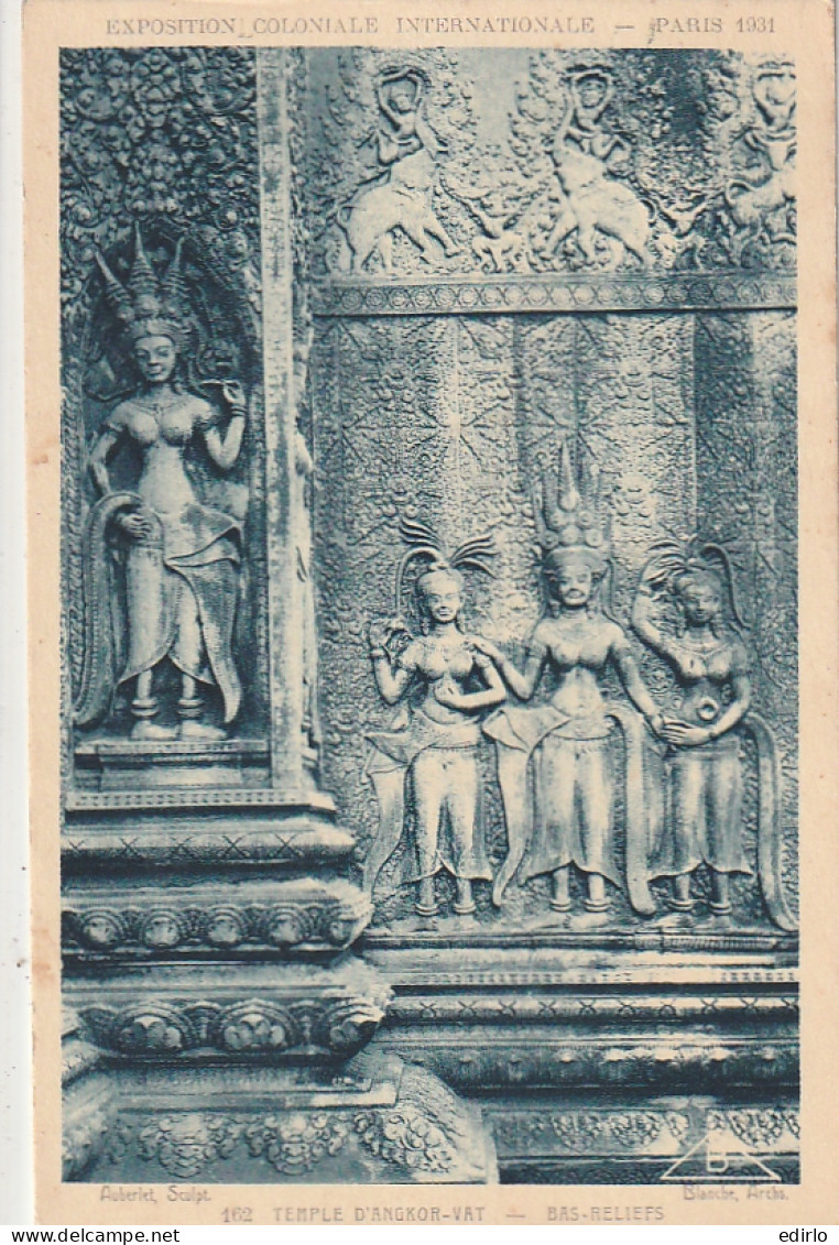  *** CAMBODGE ***  Bas Relief Exposition Internationale De Paris TTB  Timbrée Expo + Cachet Expo - Cambodge