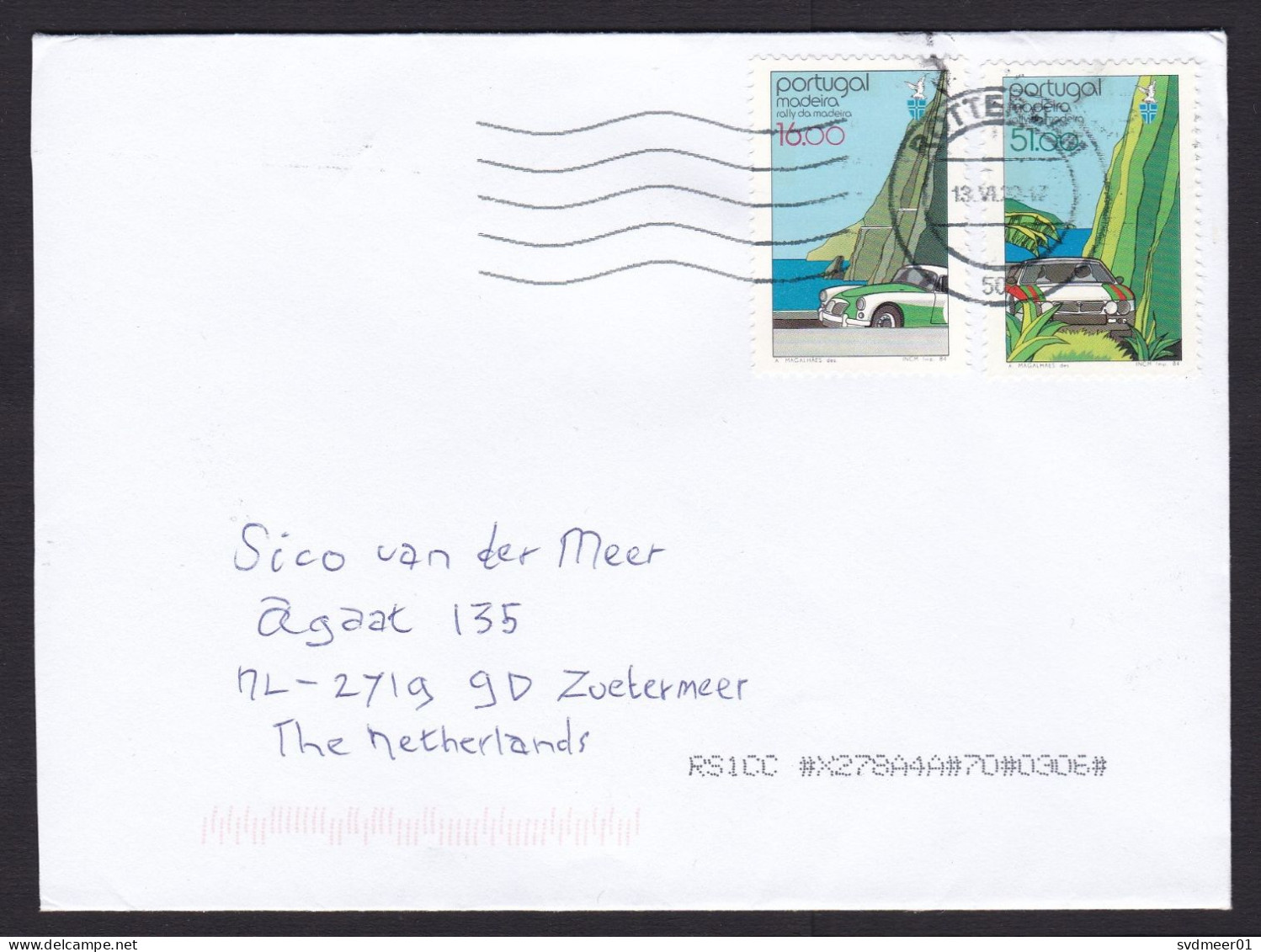 Portugal: Cover To Netherlands, 2012, 2 Stamps, Car Rally Madeira (cancel Ink Stains) - Cartas & Documentos