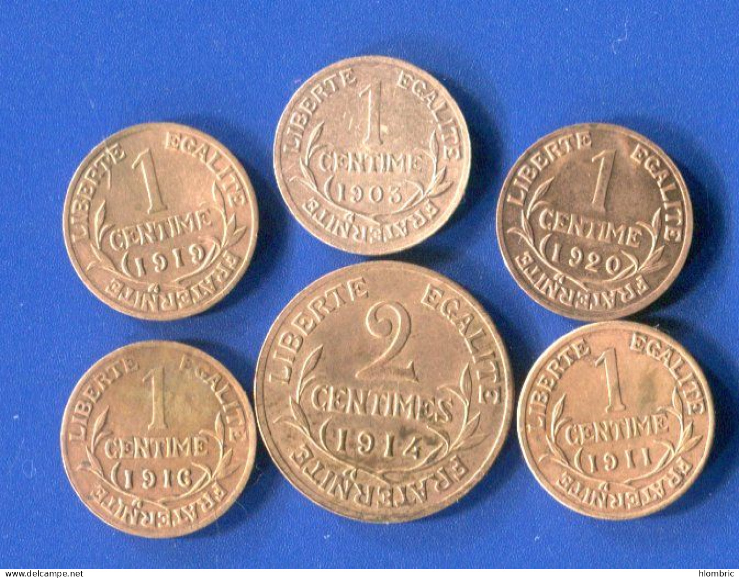 Cent  1903 +1911 +1916 +1919 +1920 + 2 Cents  1914  6  Pieces - 1 Centime