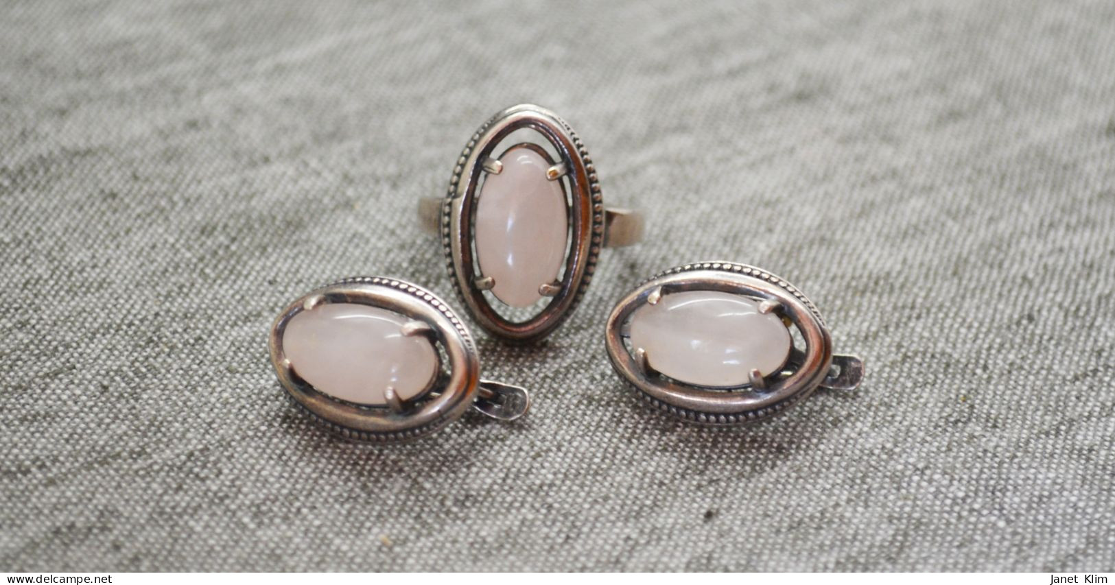 Vintage Jewelry Set With Rose Quartz - Pendants