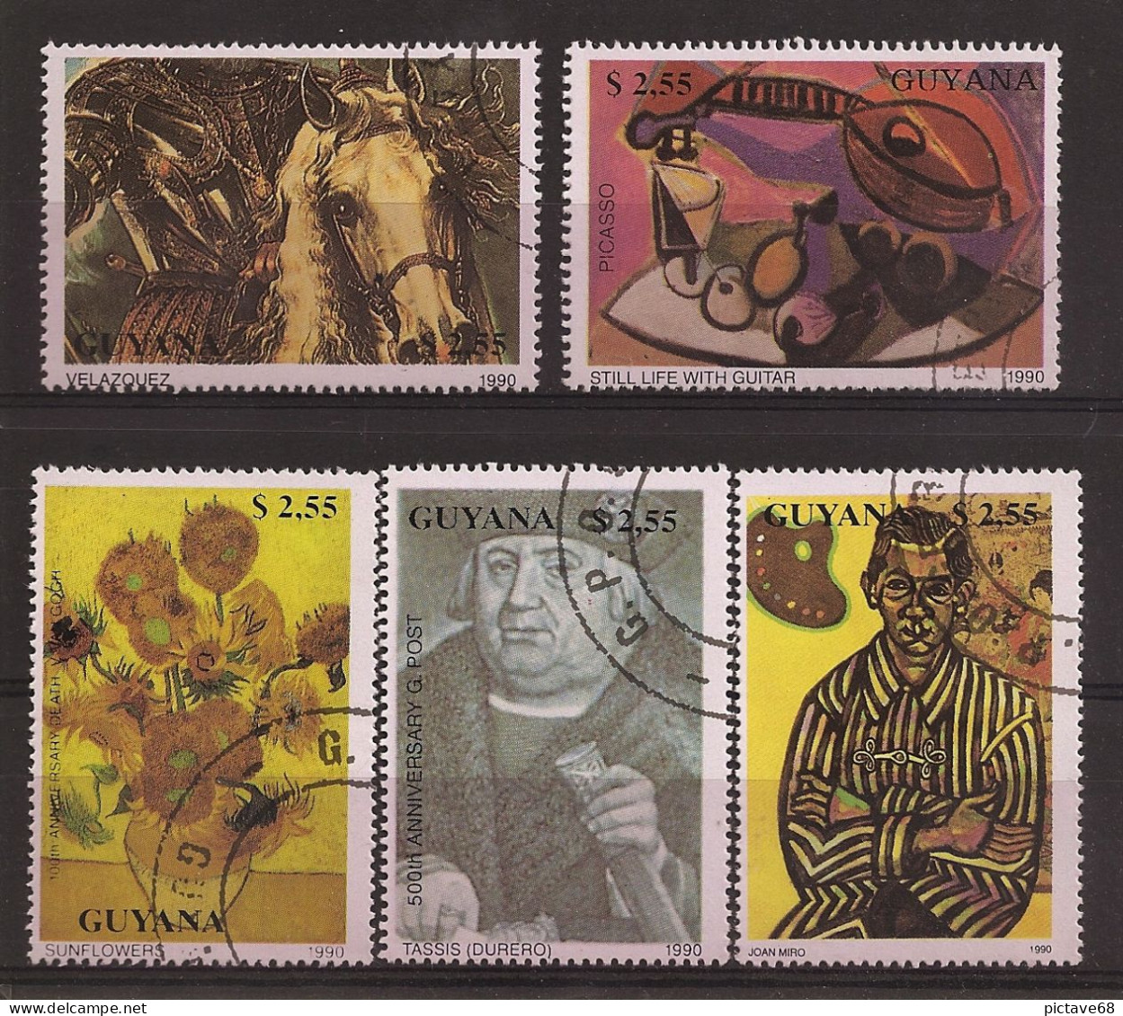 GUYANA / PEINTURE 1990 SERIE N° 2350 à 2354 OBLITERES - Impressionisme