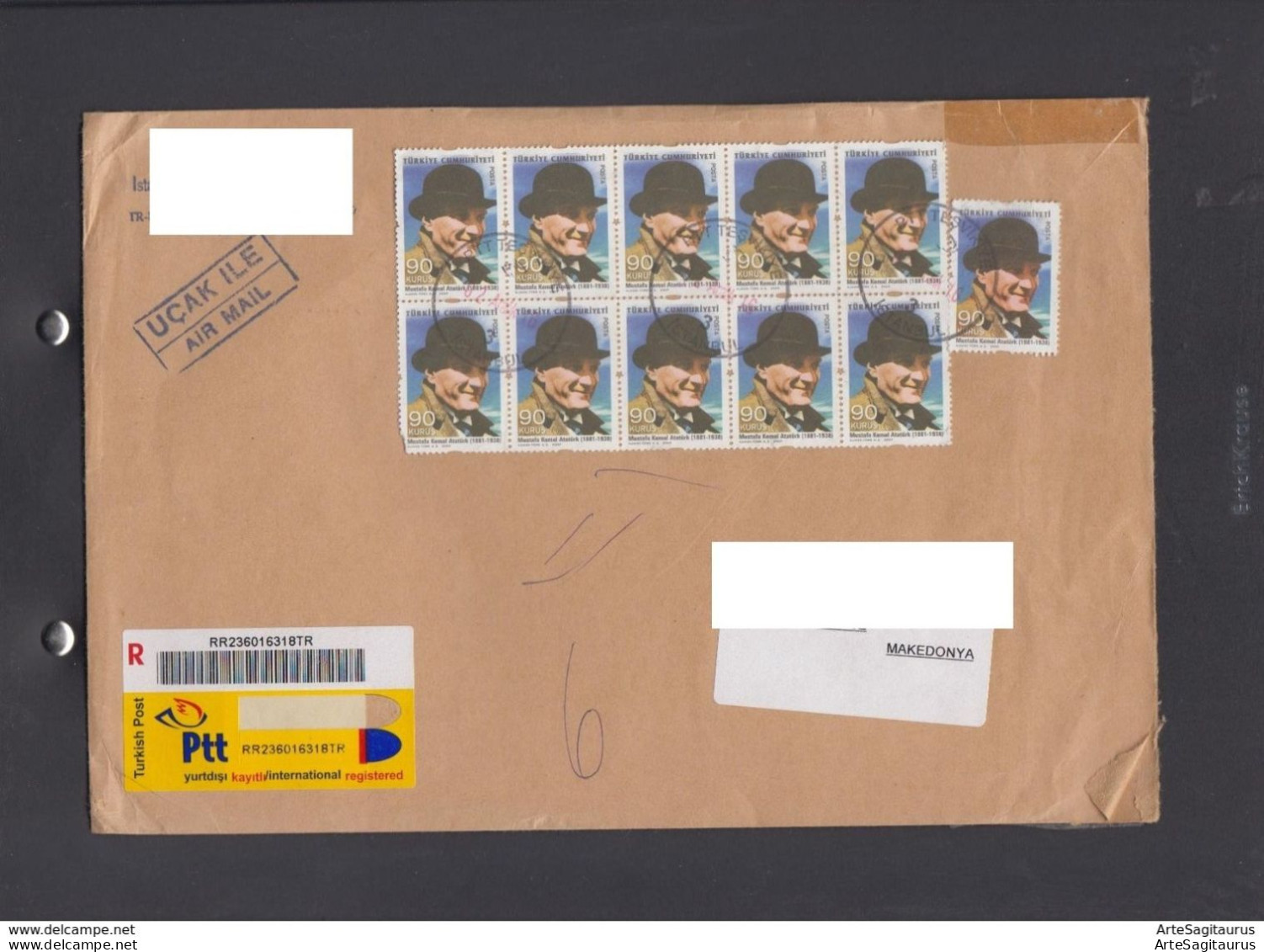 TURKEY, R-COVER, KEMAL ATATURK, AIR MAIL, REPUBLIC OF MACEDONIA   (008) - Storia Postale