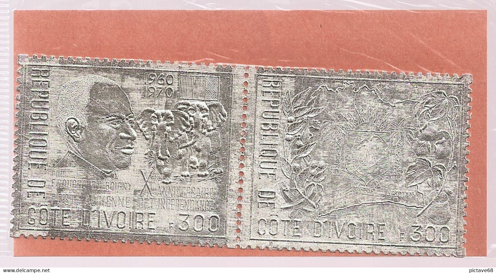 COTE D'IVOIRE /  TIMBRES ARGENT / PA N° 47 ET POSTE N° 309 SE TENANT SOUS BLISTER NEUFS ** - Côte D'Ivoire (1960-...)