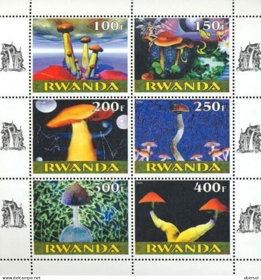 Rwanda 1999 Mushrooms Private Issue Complete MNH Souvenir Sheet - Nuovi