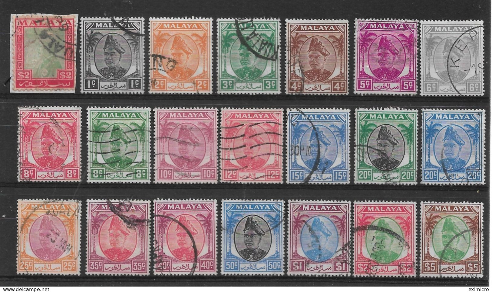 MALAYA - SELANGOR 1936 $2 SG 84 AND 1949 - 1952 SET OF 20 STAMPS SG 90/110 FINE USED Cat £50 - Selangor