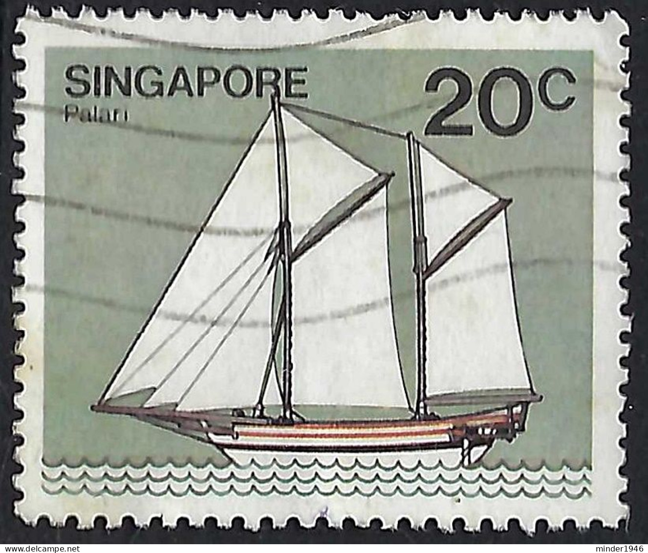 SINGAPORE 1980 QEII 20c Multicoloured, Ships-Hainan Junk Palari SG368 FU - Singapour (...-1959)