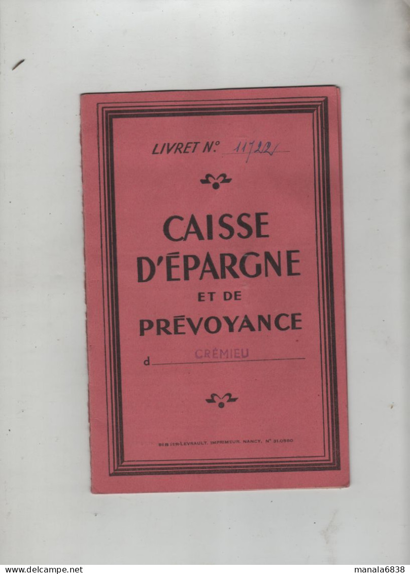 Caisse D'epargne Et De Prévoyance Crémieu 1952 Douzet - Ohne Zuordnung