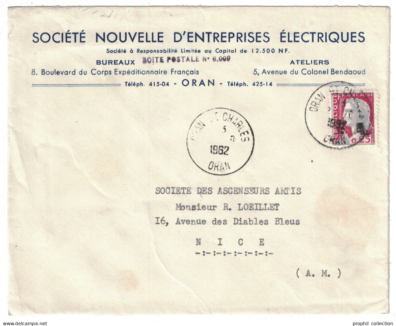 MARIANNE DE DECARIS SURCHARGÉE EA (ETAT ALGÉRIEN) Sur LETTRE CAD 1962 ORAN ST CHARLES ALGÉRIE Pour NICE - Lettres & Documents