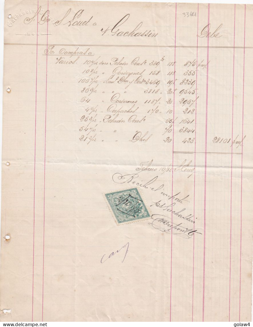 33621# ARGENTINE TIMBRE FISCAL LOSANGE ARGENTINA DOCUMENT BUENOS AIRES 1883 - Briefe U. Dokumente