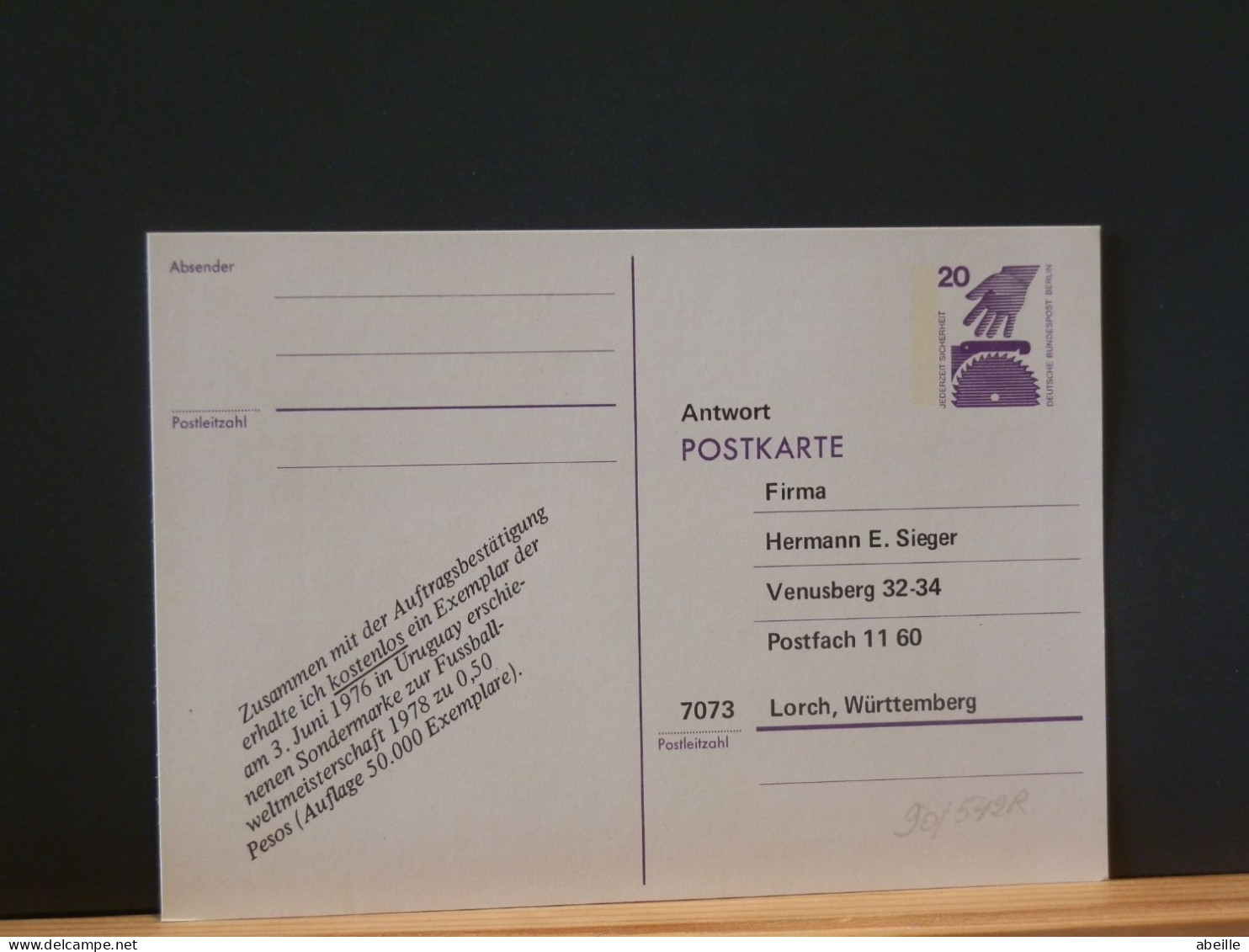 90/542R CP ALLEMAGNE PIQUAGE PRIVE - Privatpostkarten - Ungebraucht