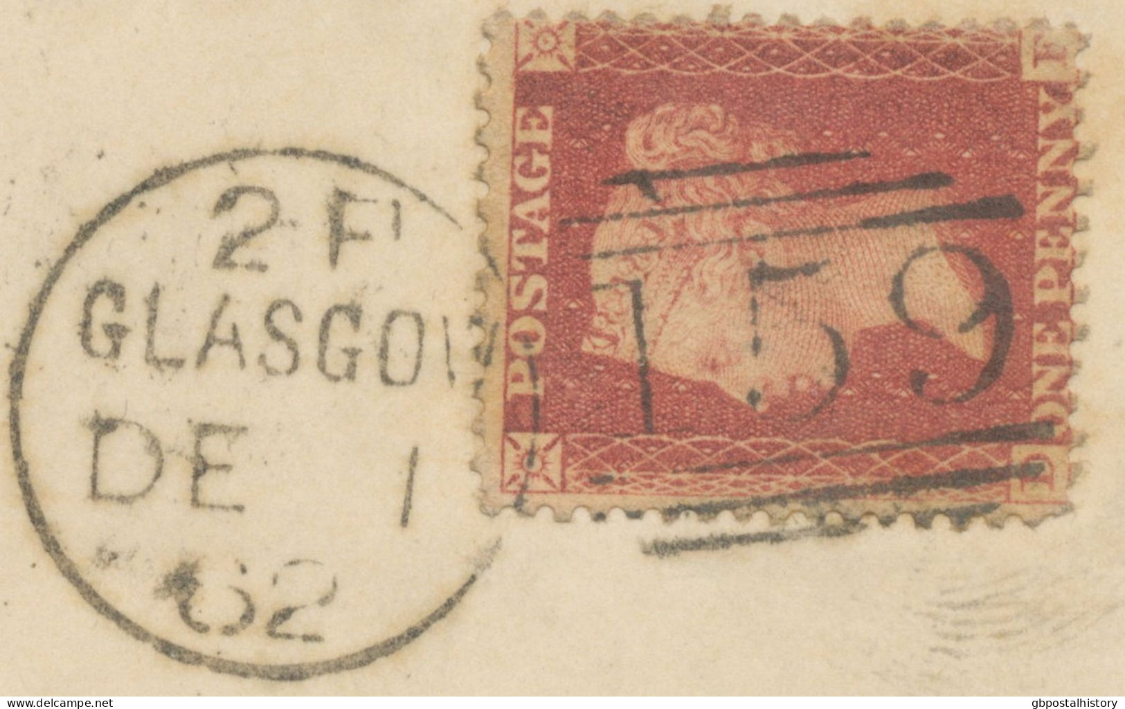 GB „159 / GLASGOW“ Scottish Duplex (6 THIN Bars With Different Length,  Time Code „2 F“, Datepart 20mm) On Superb Cover - Cartas