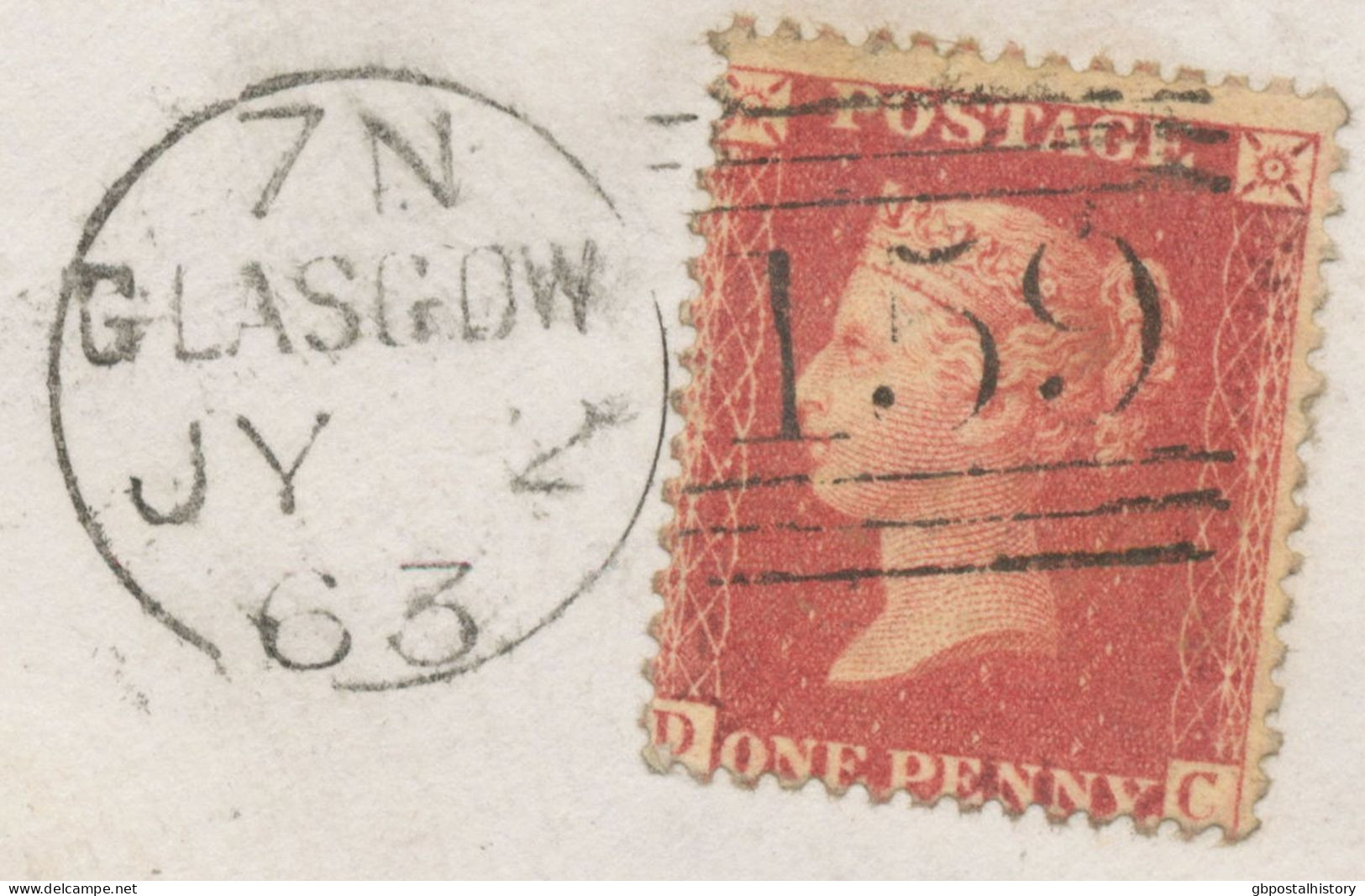 GB „159 / GLASGOW“ Scottish Duplex (6 THIN Bars With Different Length,  Time Code „7 N“, Datepart 19mm) On Very Fine Cov - Lettres & Documents