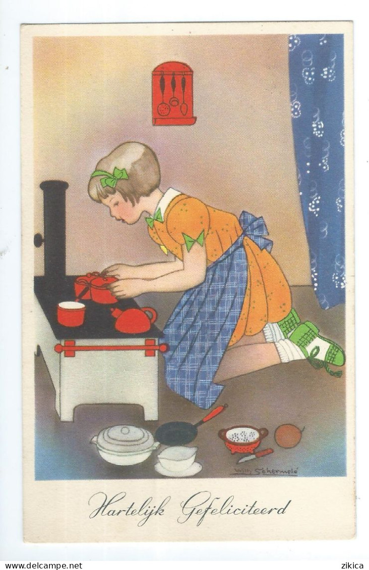 Netherlands Postcard,Illustrators - Signed > Schermele, Willy - Motive : Cooking - Schermele, Willy