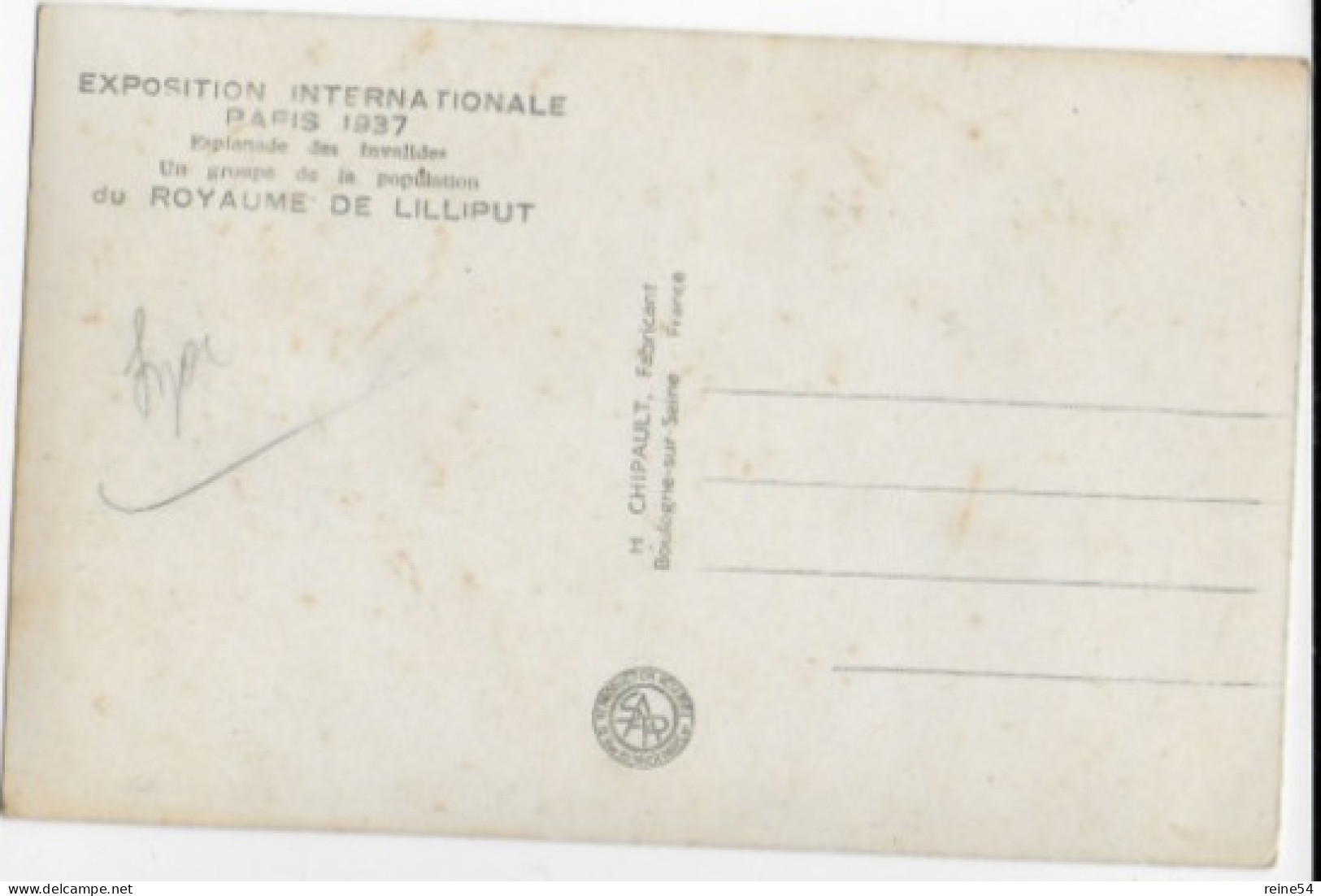 75 EXPO. PARIS 1937 (Paris 7e) Esplanade Des Invalides-Un Groupe De La Population Du Royaume De  Lilliput -Edit.Chipault - Ausstellungen