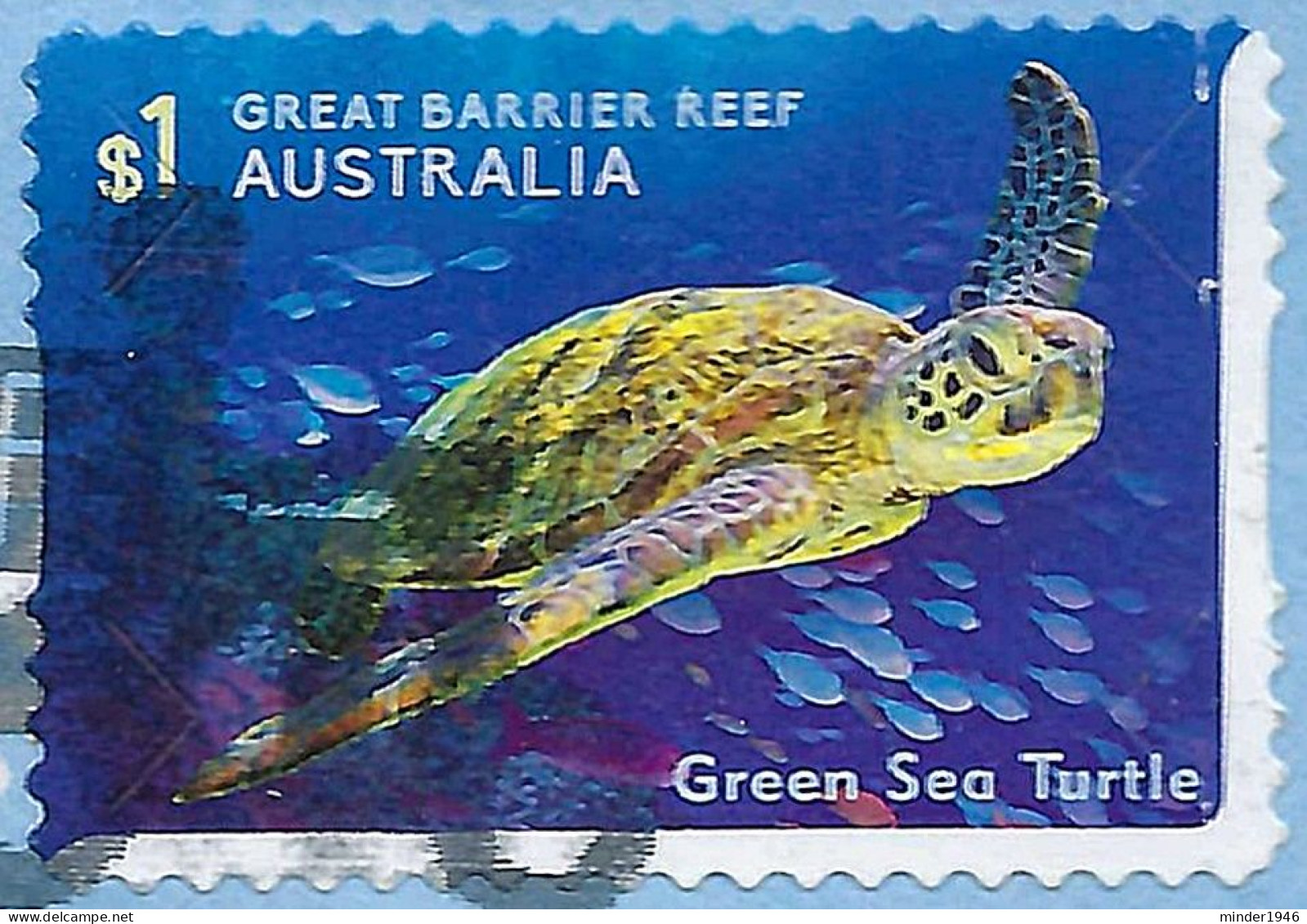 AUSTRALIA 2018 $1 Multicoloured, Great Barrier Reef-Green Sea Turtle Die-Cut Self Adhesive Used - Used Stamps