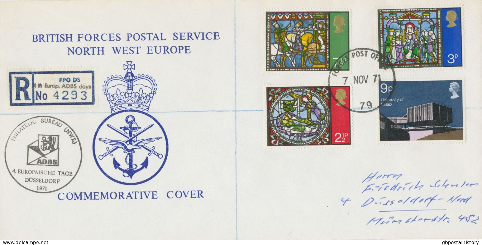 GB 7.11.1971, Christmas Set And 9p University Tied By Large CDS „FIELD POST OFFICE / 79“ On Superb Souvenir R-Cover With - Cartas & Documentos