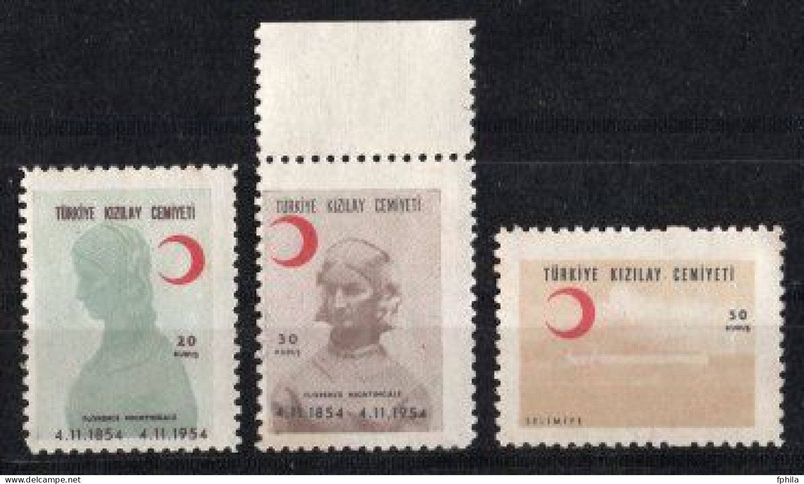 1954 TURKEY CENTENARY OF THE VISIT OF FLORENCE NIGHTINGALE MINT WITHOUT GUM - Liefdadigheid Zegels