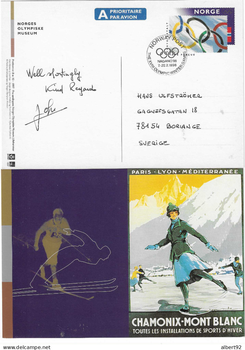 1998 Norvège: Entier Postal  émis Pour Les Jeux Olympiques D'Hiver De Nagano: Médailles Jeux Olympiques De Chamonix 1924 - Winter 1924: Chamonix