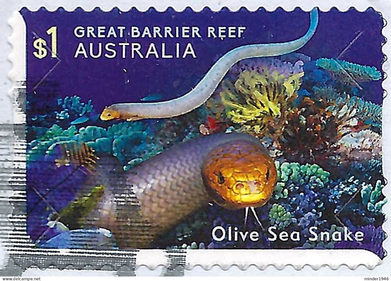 AUSTRALIA 2018 $1 Multicoloured, Great Barrier Reef-Olive Green Snake Die-Cut Self Adhesive Used - Used Stamps