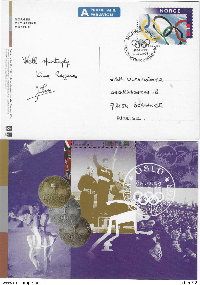 1998 Norvège: Enrier-Postal émis Pour Les J.O.d'Hiver De Nagano: Les Jeux Olympiques D'Hiver 1952 à Oslo - Winter 1952: Oslo