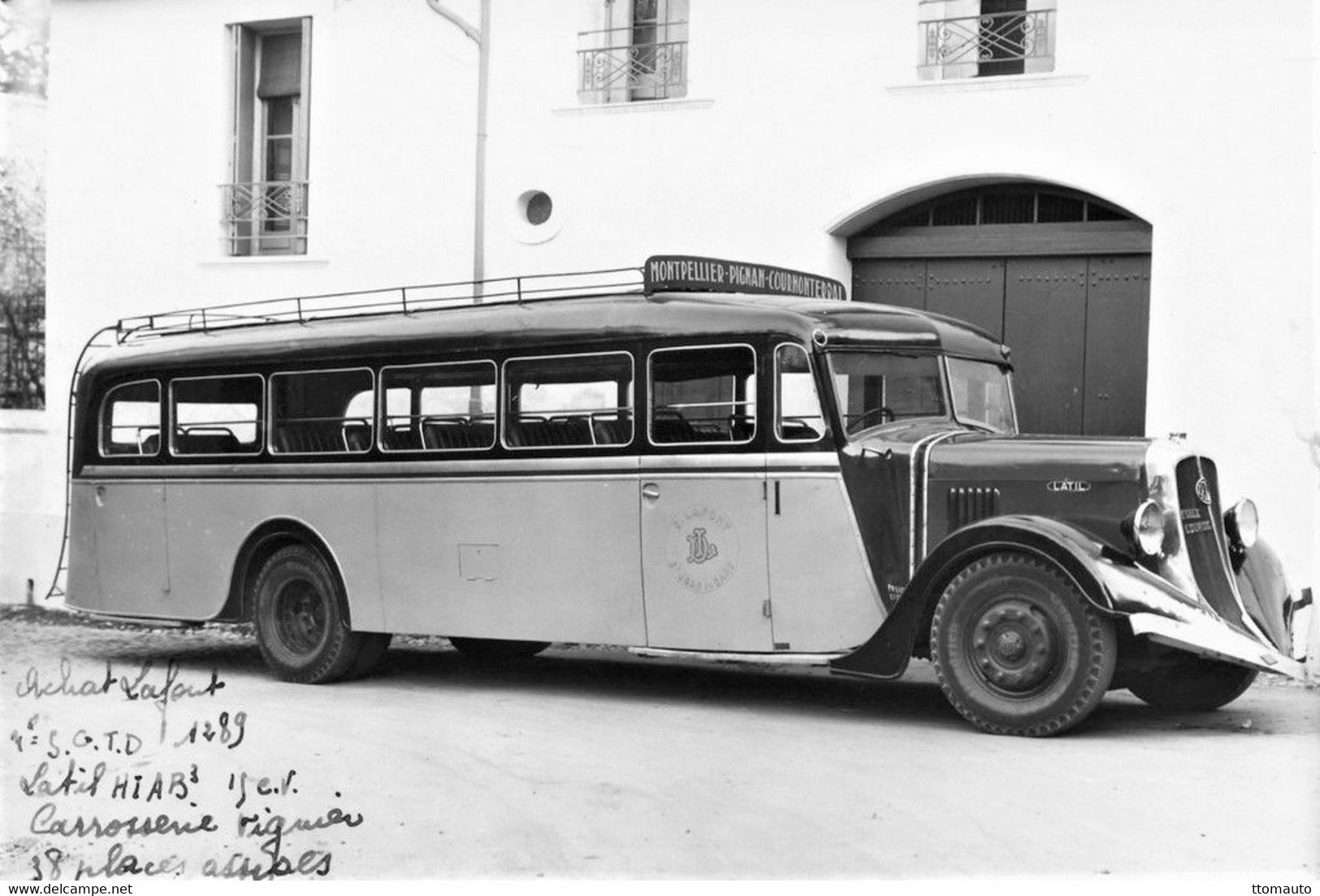 Latil Model H1A-B3 Par Viquier - Transports D.Lafont - Route Montpelier-Courmonterral   - 15x10cms PHOTO - Bus & Autocars