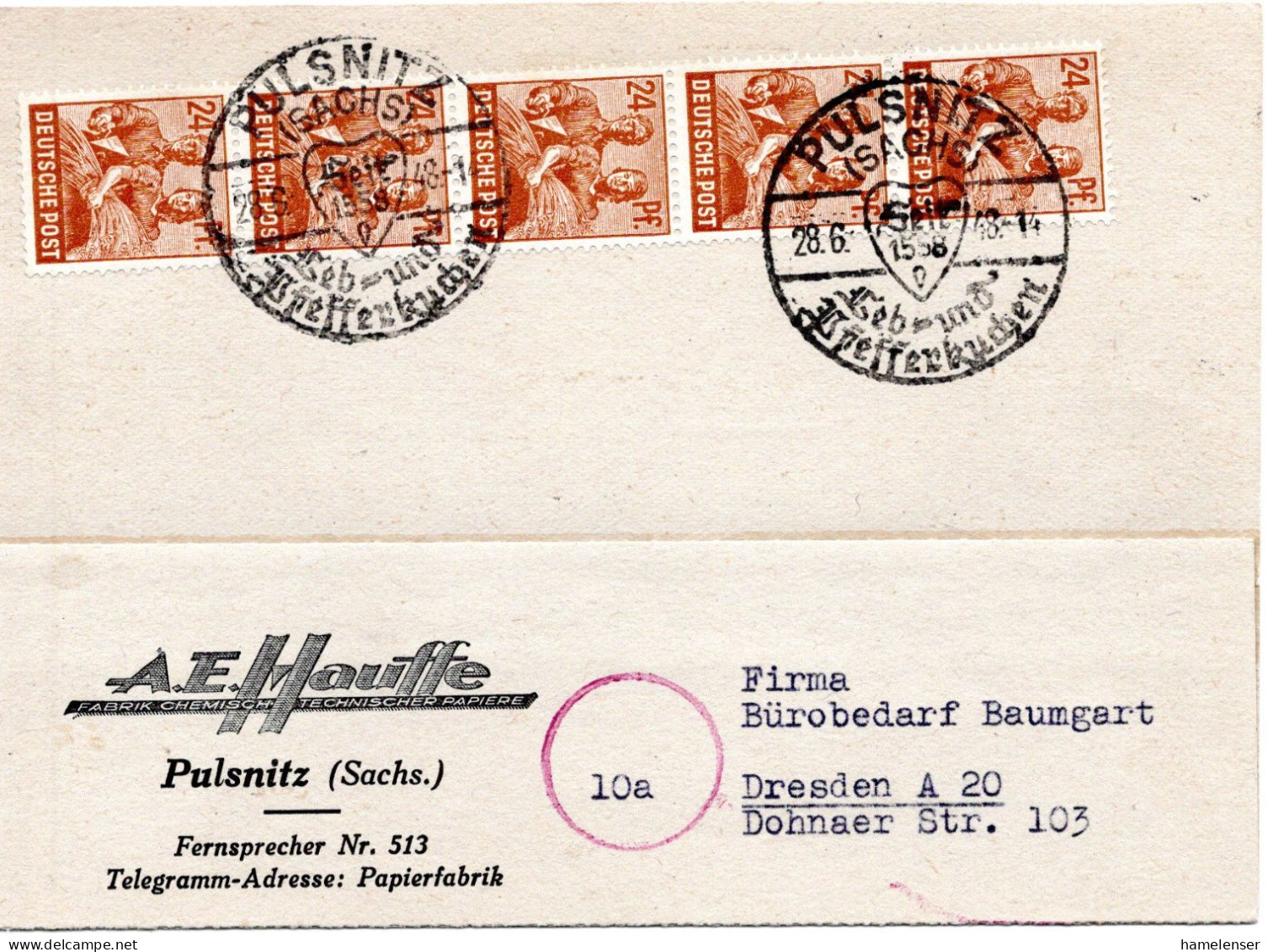 59479 - SBZ - 1948 - All Bes 5@24Pfg Arbeiter Als 10fachFrankatur A Kte PULSNITZ - LEB- UND PFEFFERKUCHEN -> Dresden - Ernährung