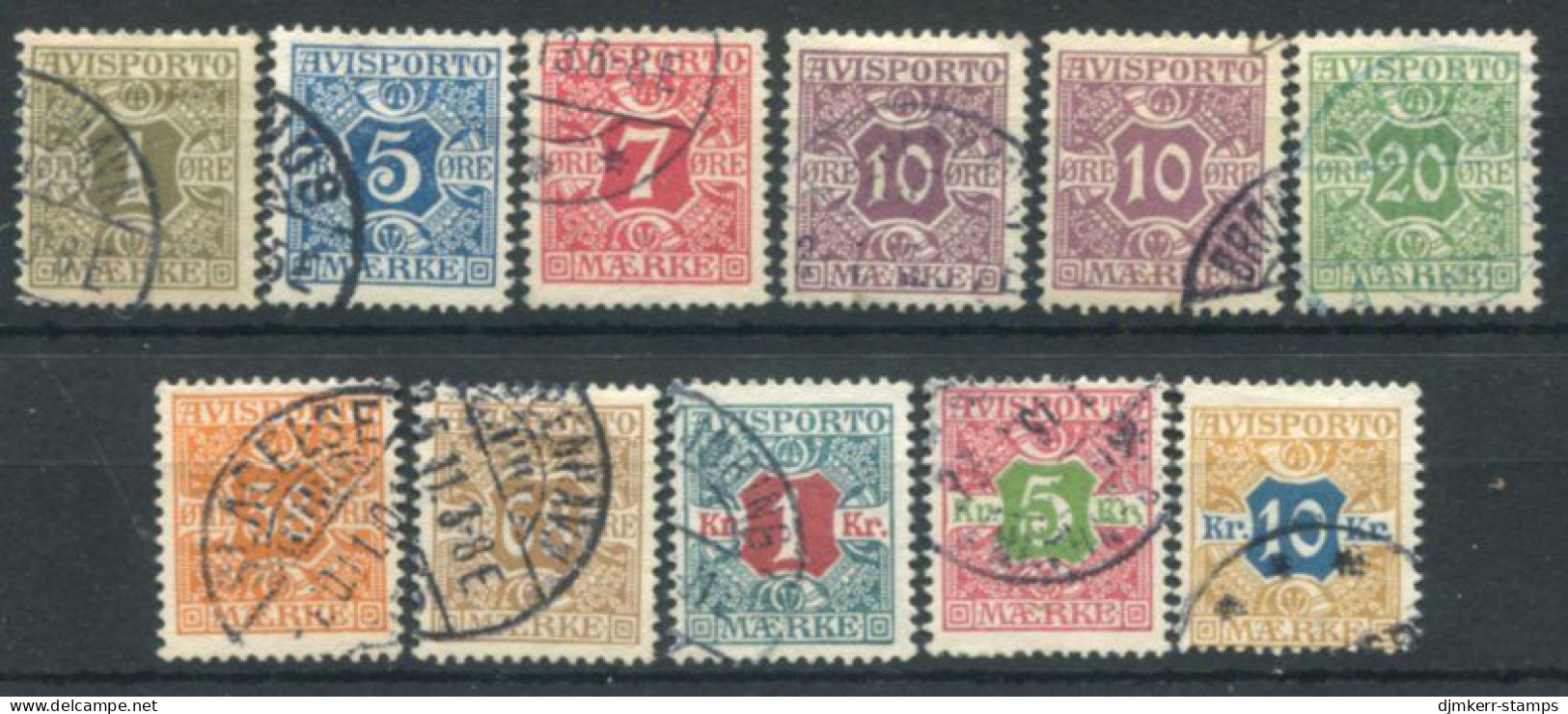 DENMARK 1907 Newspaper Stamps Set Used.   Michel 1-10X - Gebraucht