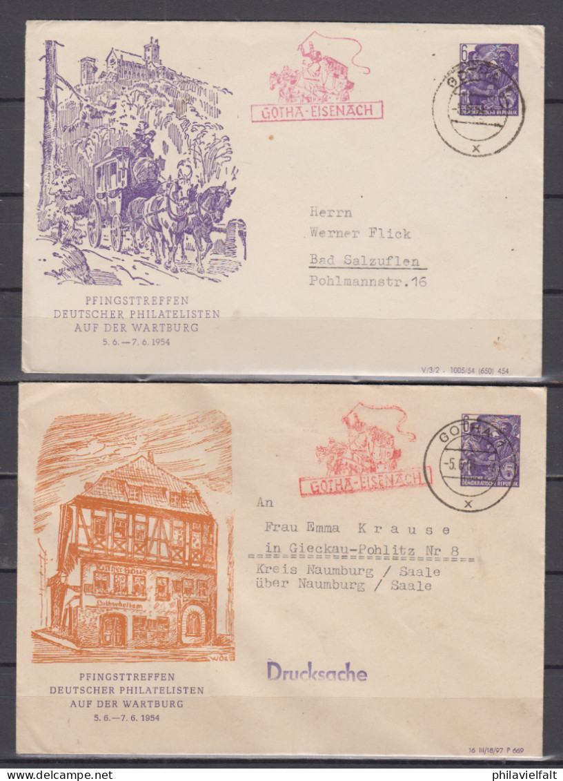 DDR Privatumschläge Pfingsttreffen Auf Der Wartburg DV 16III/18/97 P 669 Und V3/2-1005/54 (650) 454 O Gotha 1964 - Enveloppes Privées - Oblitérées