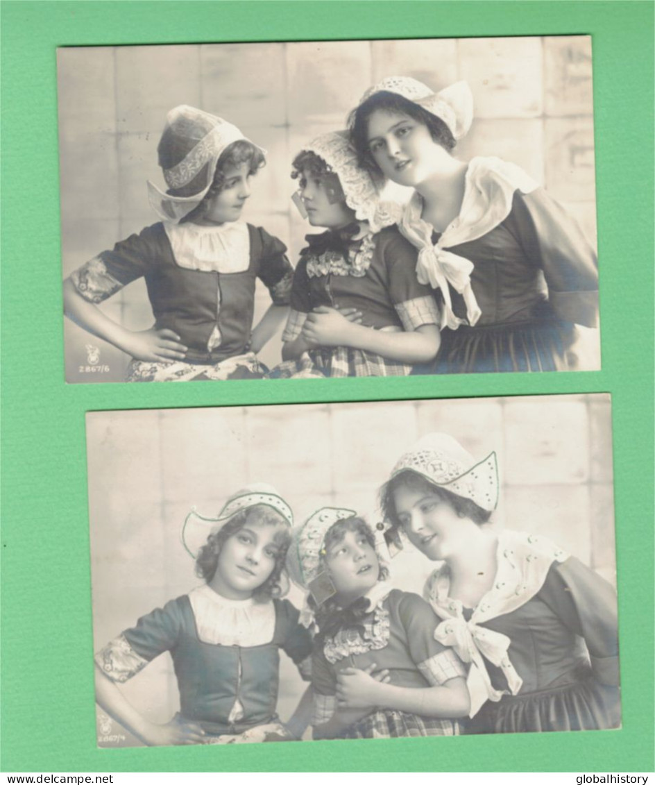 XB1044 JEUNE FILLE  FILLETTE , ENFANT, GIRL RARE SET 5 FAMOUS GRETE EN HANNI REINWALD & WALLY AS DUTCH GIRLS RPPC - Retratos