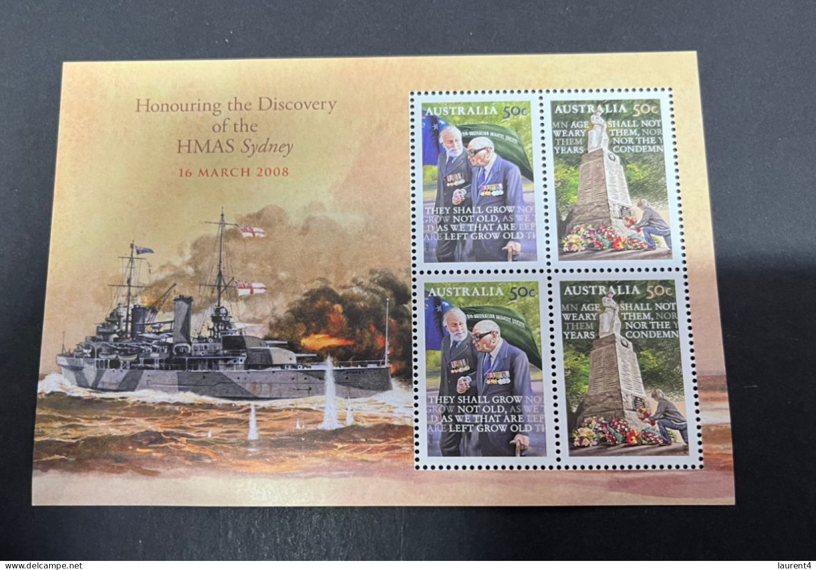 16-8-2023 (stamp) Australia Mini-sheet -  2008 Discovery Of HMAS Sydney (Llost Durung WWI) - Blokken & Velletjes