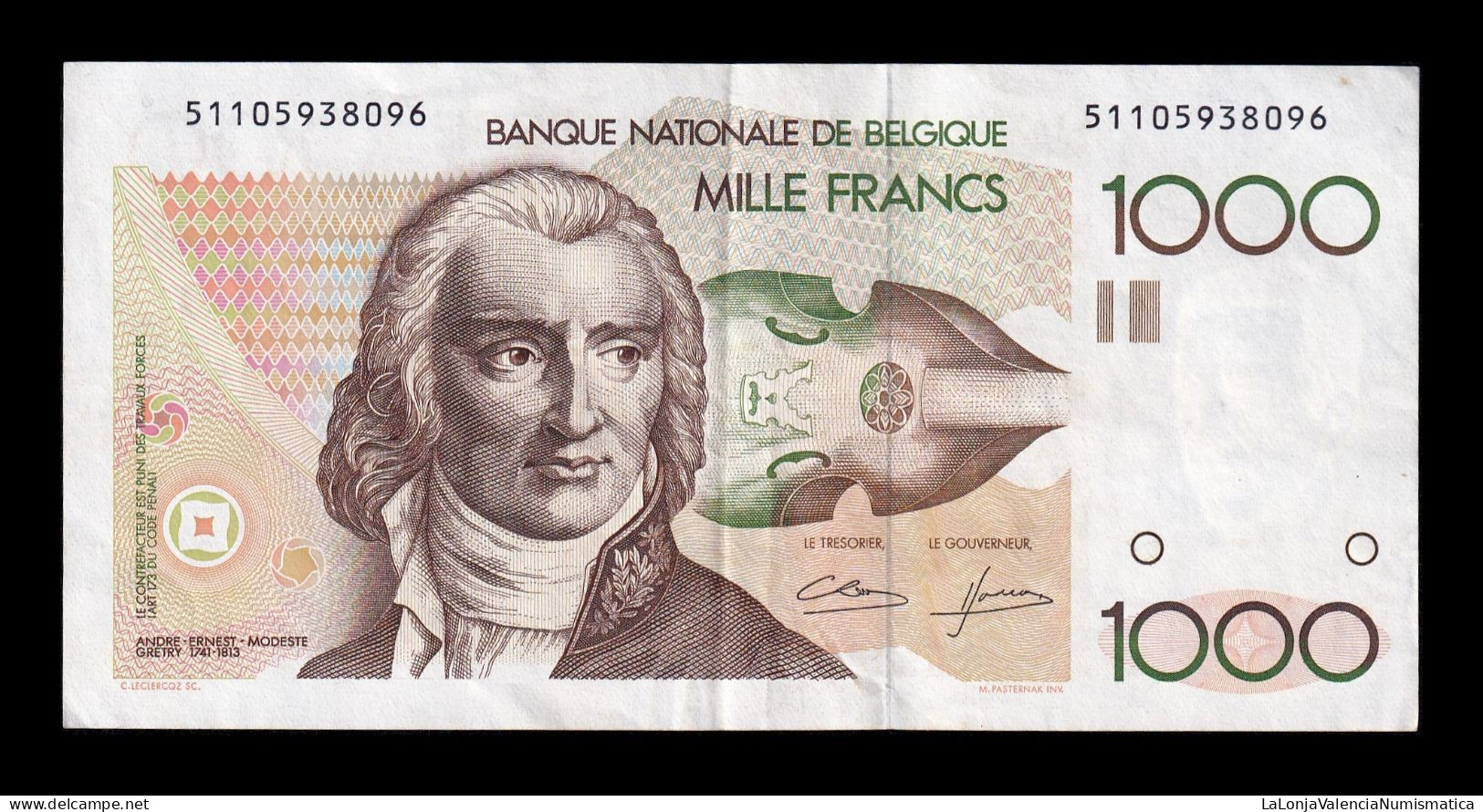 Bélgica Belgium 1000 Francs ND (1980-1996) Pick 144a(4) Ebc Xf - 1000 Franchi