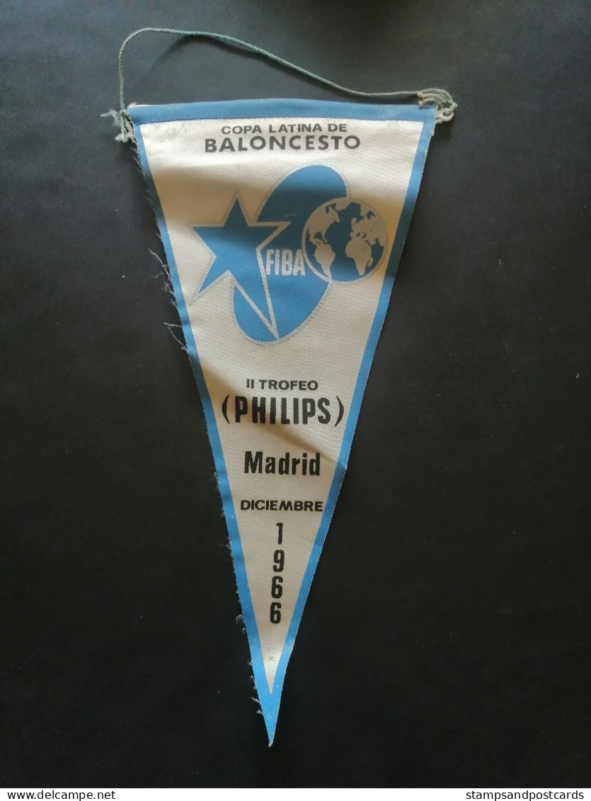 Copa Latina De Baloncesto Trofeo Philips Madrid 1966 España Espagne Spain Banderin Basketball Fanion Pennant - Habillement, Souvenirs & Autres