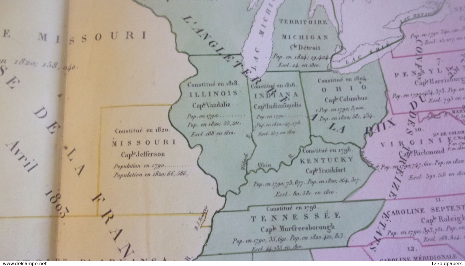 1825 Antique Maps United States BY JEAN ALEXANDRE BUCHON 15 X 25 Inches ADJONCTION PROGRESSIVE DES ETATS LOUISIANE FLORI - Geographical Maps