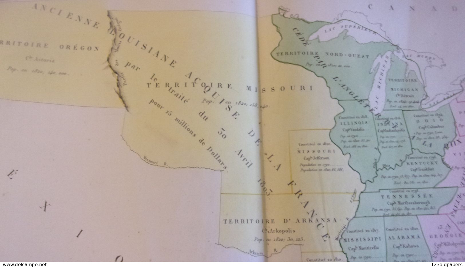1825 Antique Maps United States BY JEAN ALEXANDRE BUCHON 15 x 25 inches ADJONCTION PROGRESSIVE DES ETATS LOUISIANE FLORI