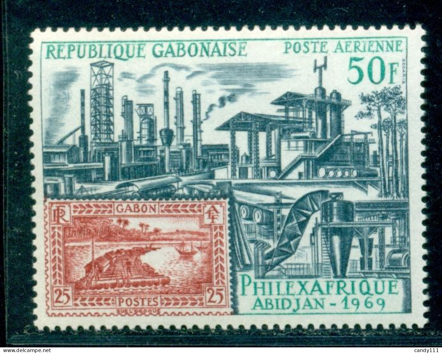 Gabon 1969 PHILEXAFRIQUE,smelting Plant,industry,Ogowe River Raft,Mi.325,MNH - Usines & Industries