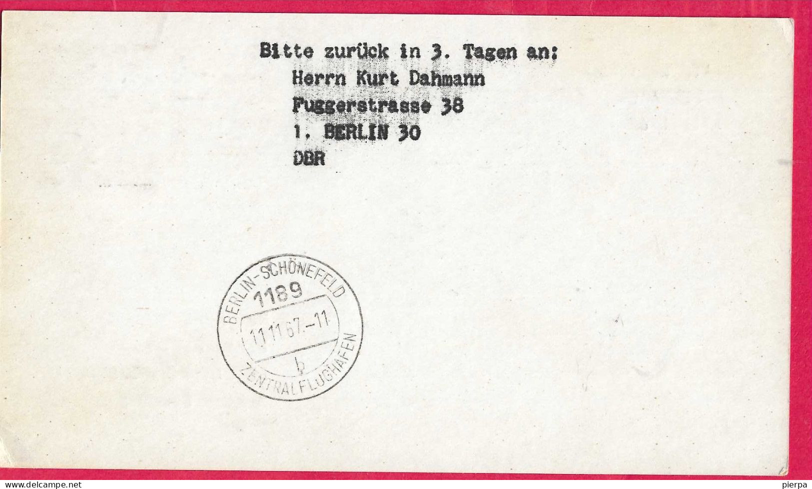 DANMARK - FIRST CARAVELLE FLIGHT JAT FROM KOBENHAVN TO BERLIN/SCHONEFELD *7.11.67* ON OFFICIAL CARD - Aéreo