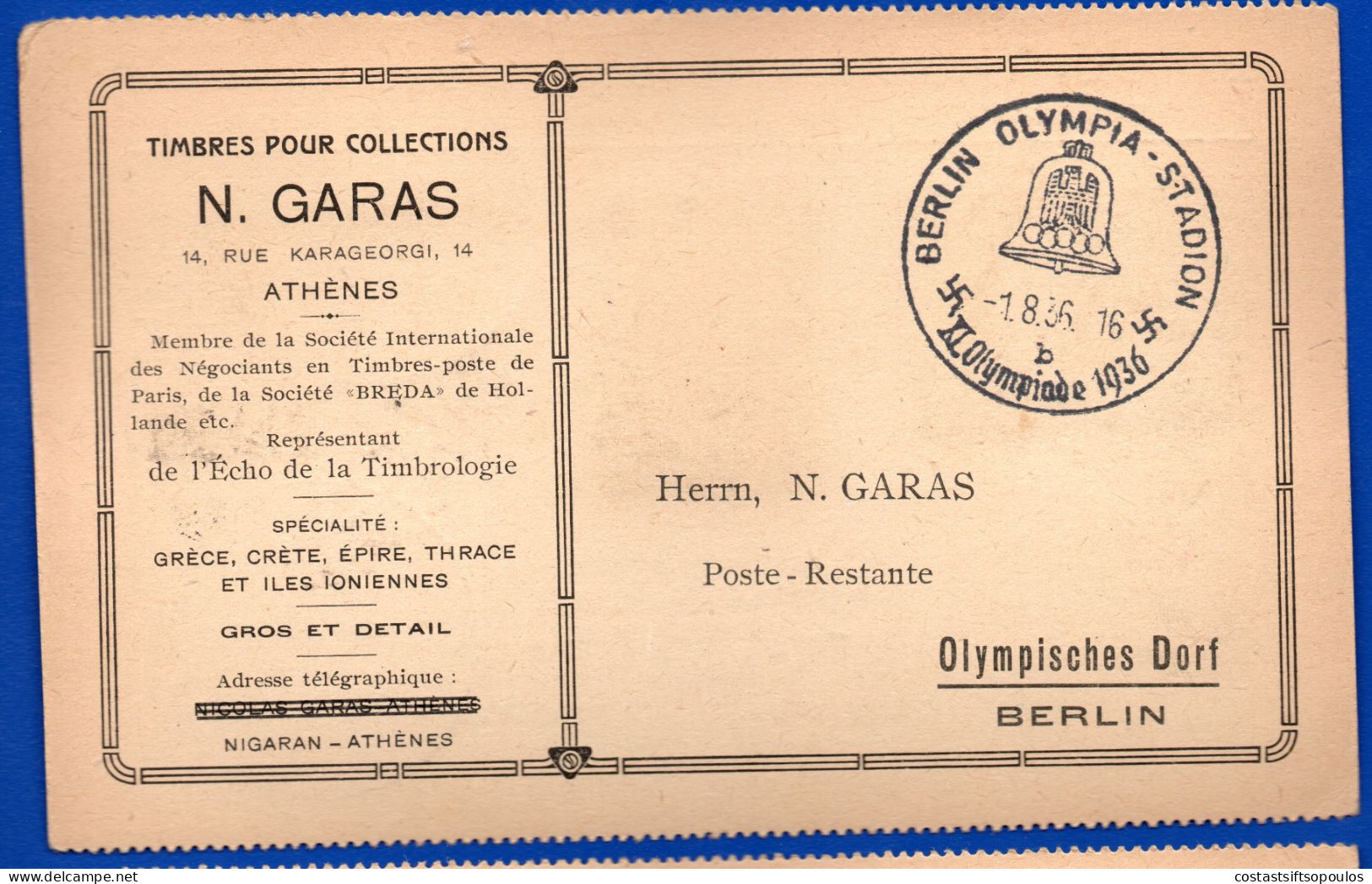 1621.GREECE,GERMANY, 1936 BERLIN OLYMPIC GAMES TORCH RELAY - Brieven En Documenten