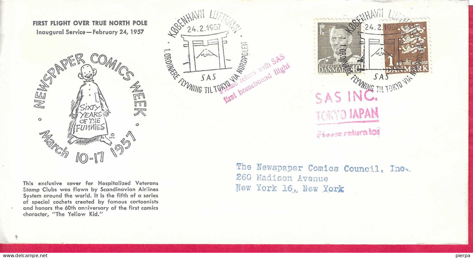 DANMARK - FIRST POLAR FLIGHT SAS FROM KOBENHAVN TO TOKYO * 24.2.57* ON SPECIAL COVER - Posta Aerea